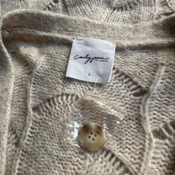 CARLY JEAN LOS ANGELES CJLA Ivory Duster Button Cardigan Sweater L New - Picture 5 of 8